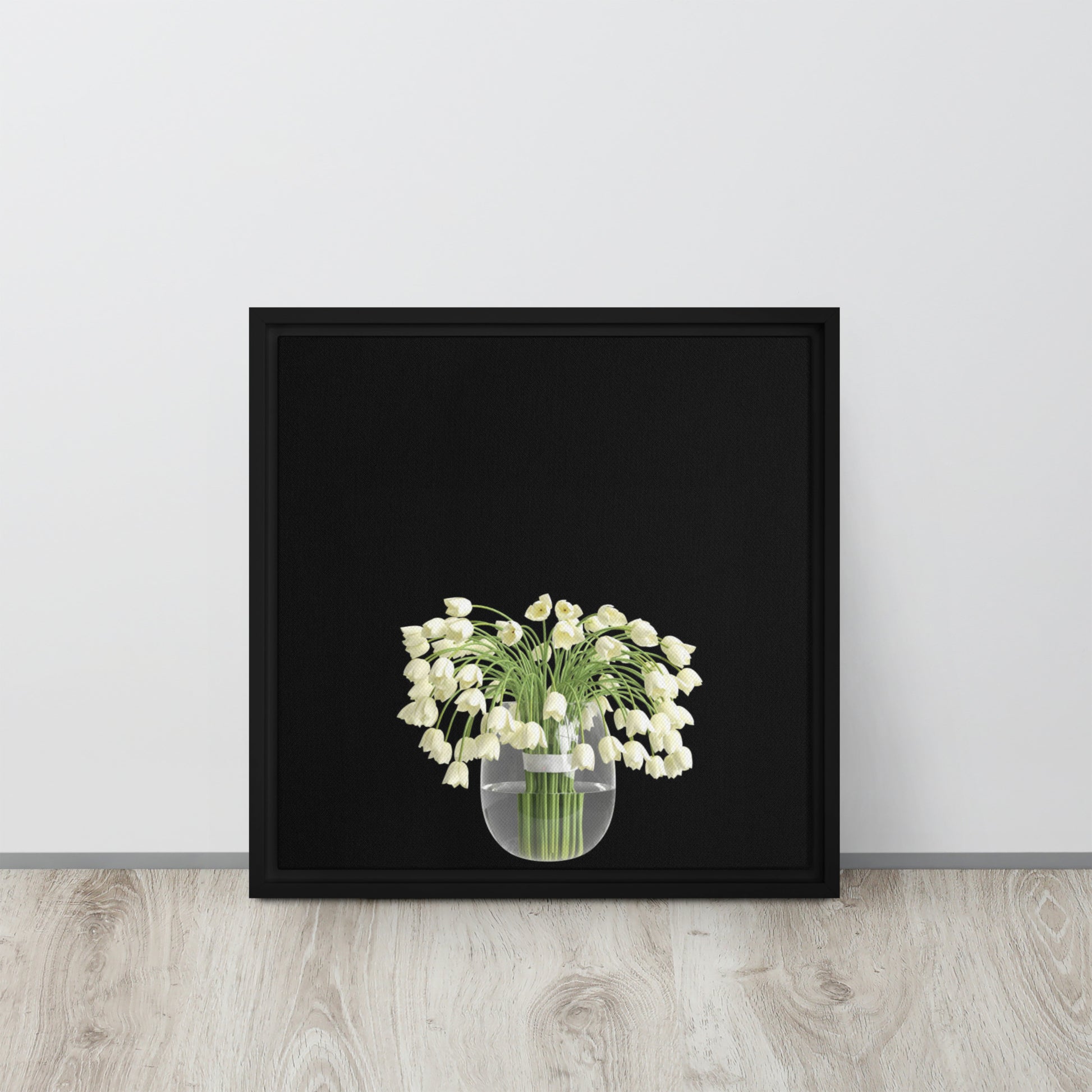 white bluebells flower in vase canvas print wall art