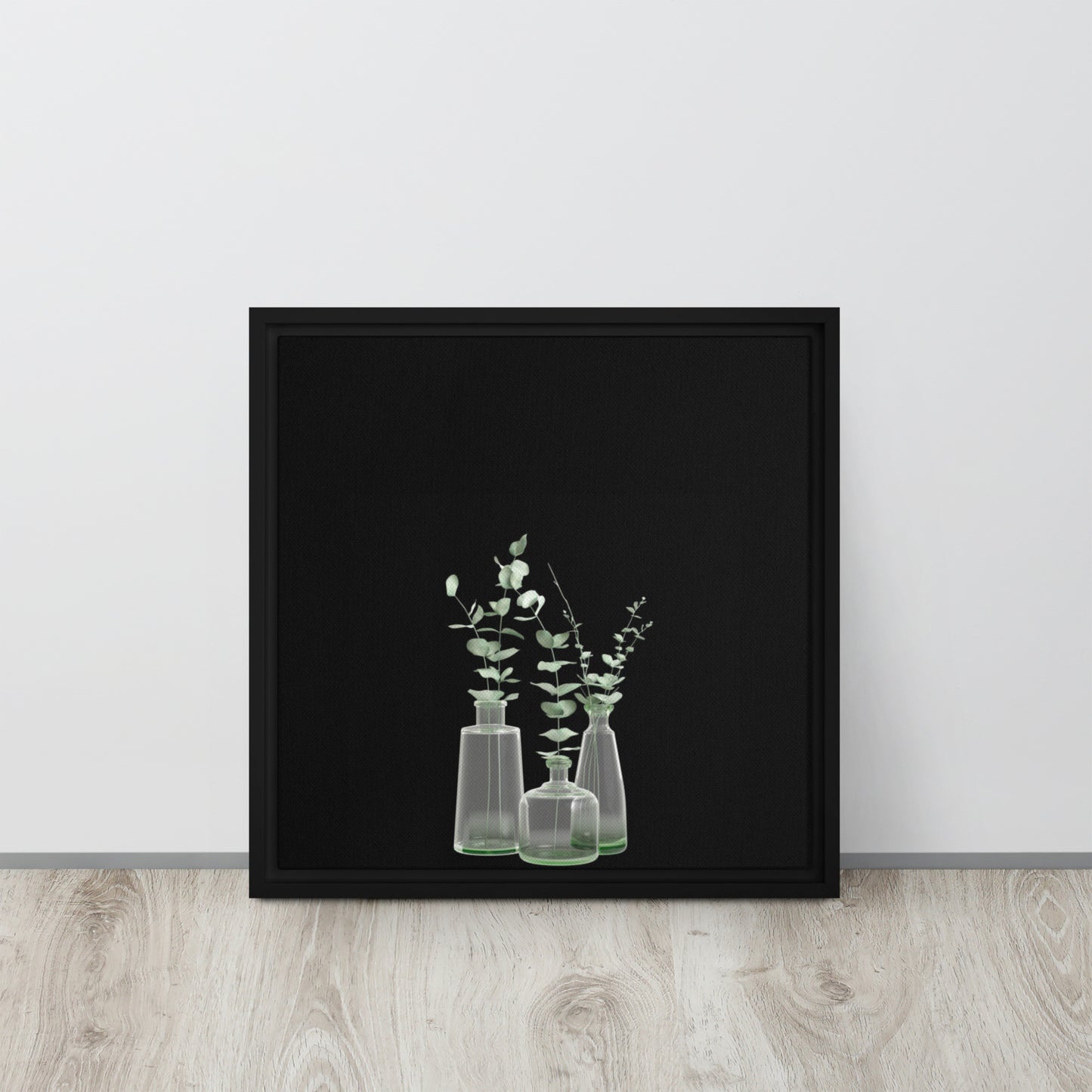 green plants canvas print wall art on black floater frames 