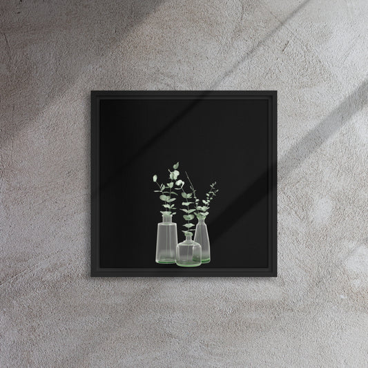 green plants canvas print wall art on black floater frames 