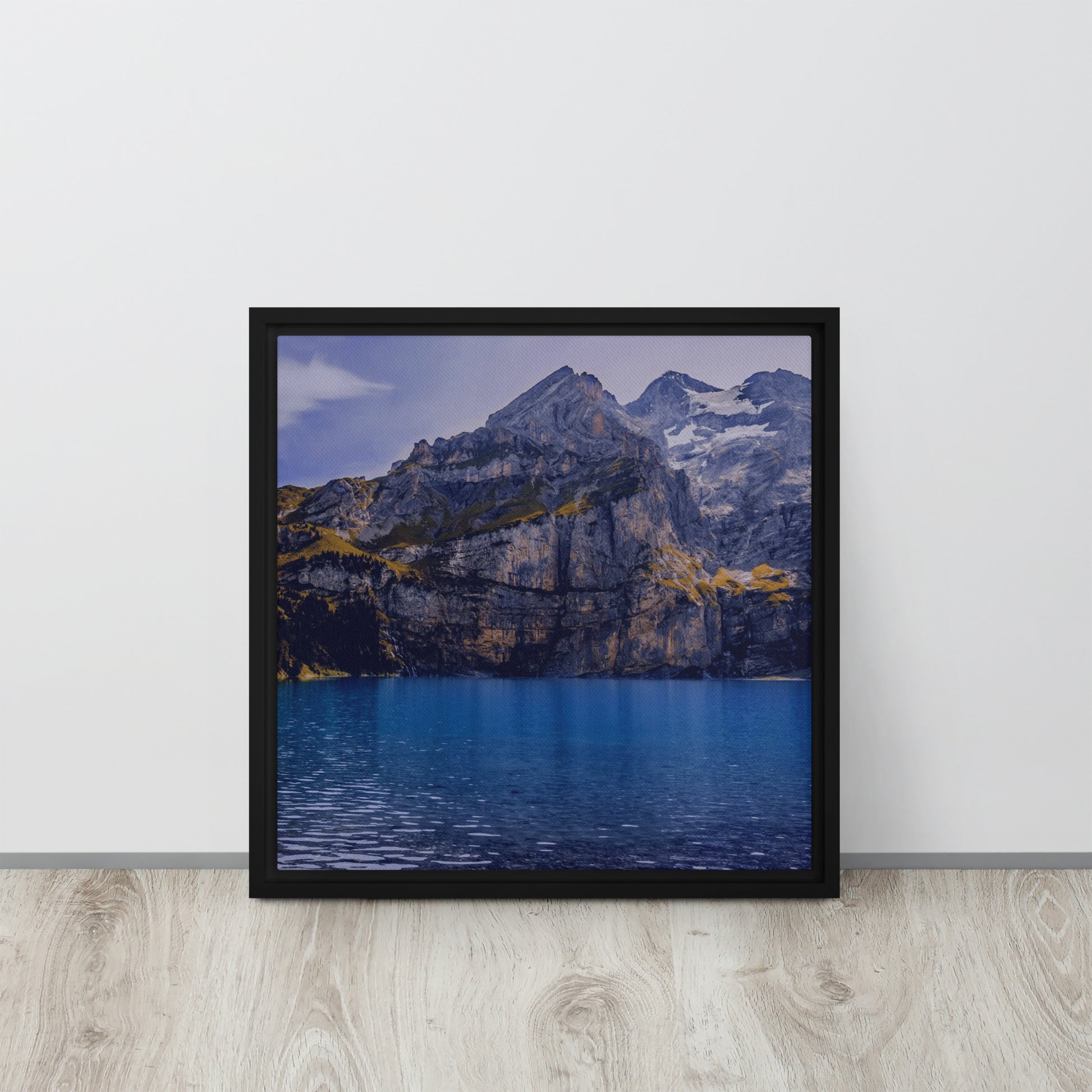 mountain canvas print wall art on black floater frame