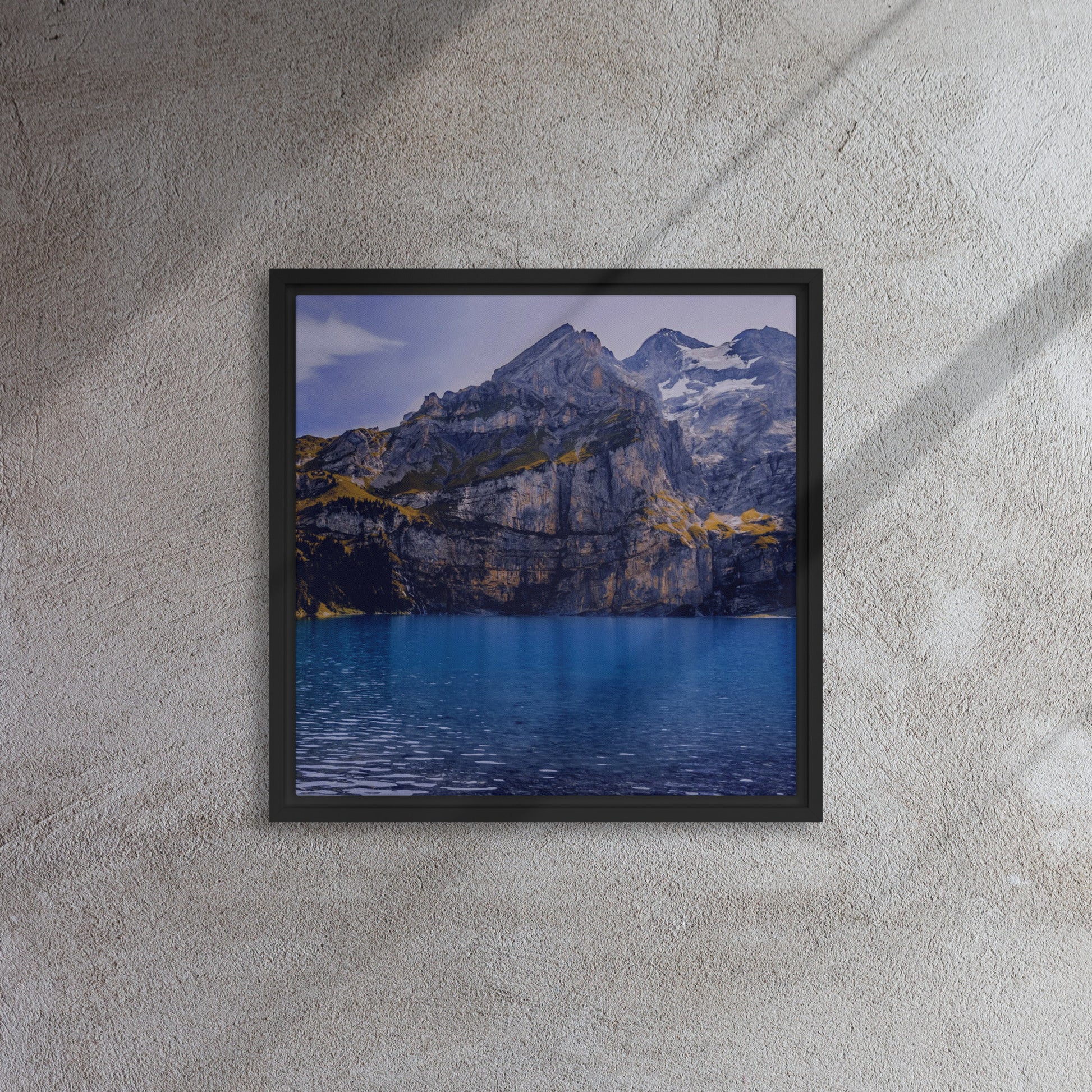 mountain canvas print wall art on black floater frame