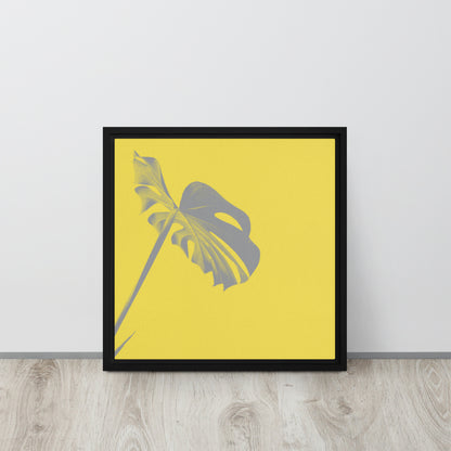 yellow palm leaf canvas print artwork on black floater frame 