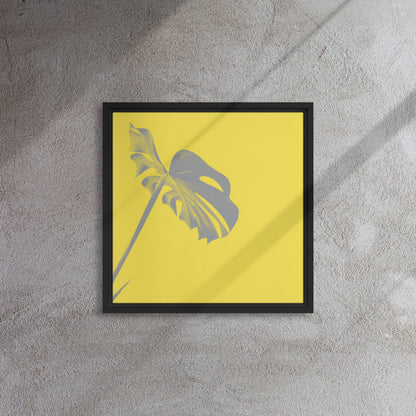 yellow palm leaf canvas print artwork on black floater frame 