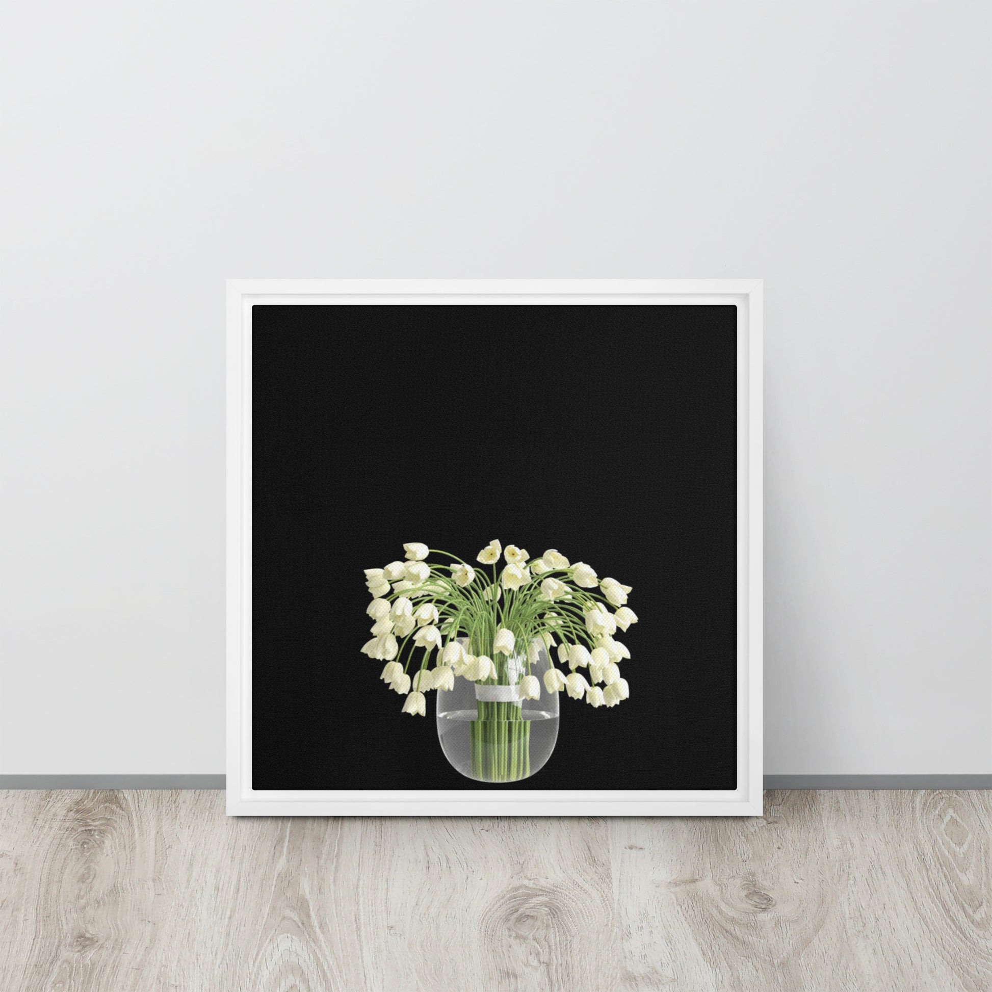 white bluebells flower in vase canvas print wall art