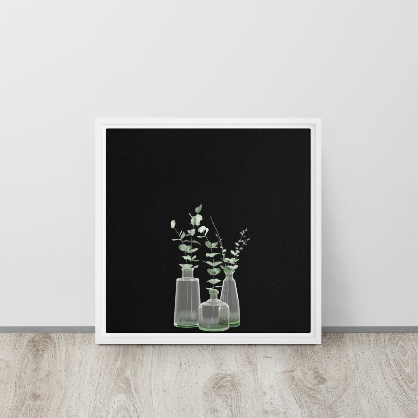 green plants canvas print wall art on white floater frames 