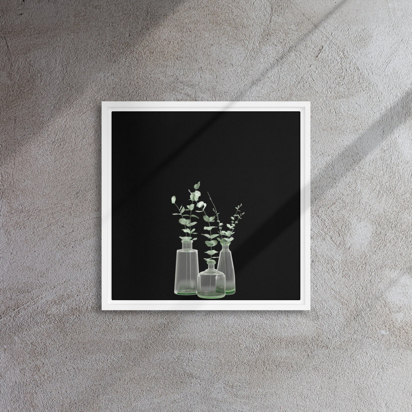 green plants canvas print wall art on white floater frames 