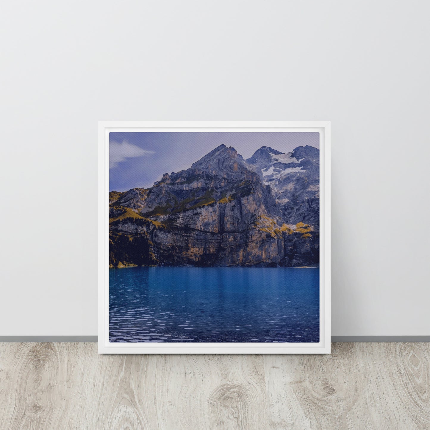 mountain canvas print wall art on white floater frame