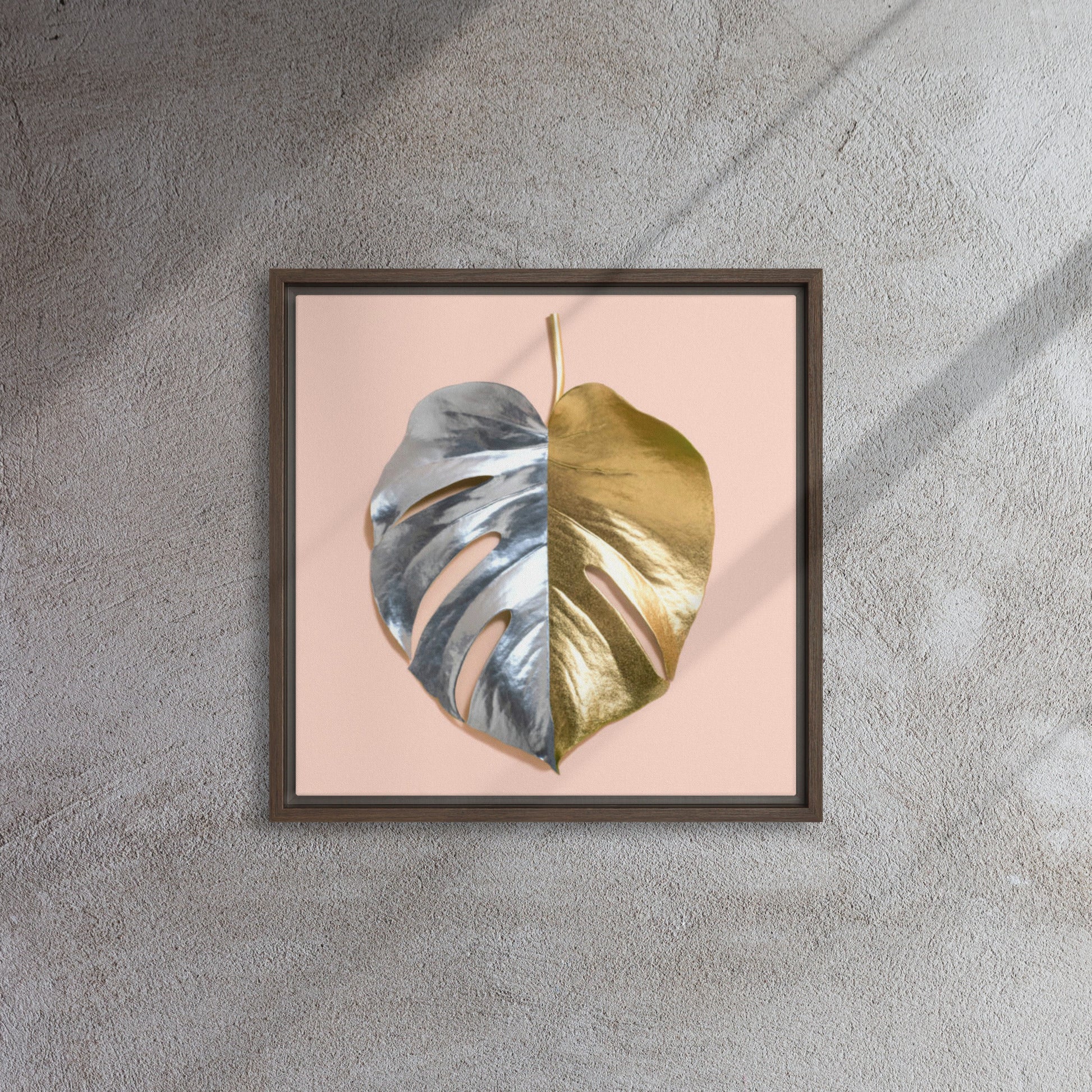 abstract palm leaf brown framed canvas print 