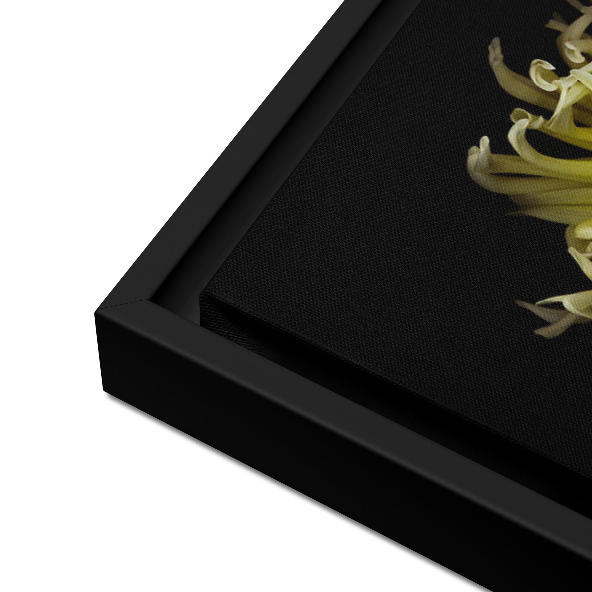 yellow dahlia flower canvas print wall art black floater frame