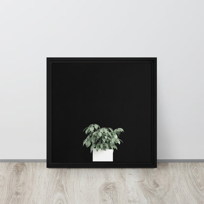 green potted plant canvas print artwork on black floater frame