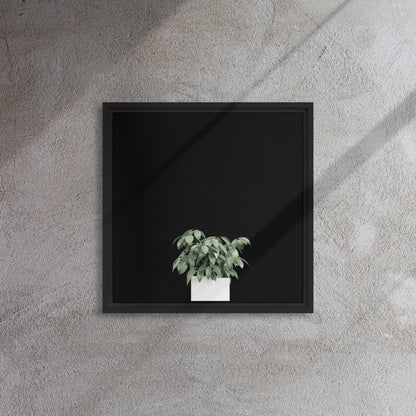 green potted plant canvas print artwork on black floater frame