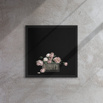 pink peonies canvas print wall art on black floater frame