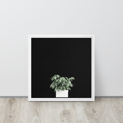 green potted plant canvas print artwork on white floater frame