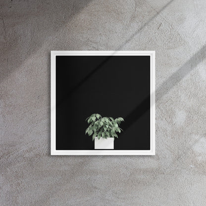 green potted plant canvas print artwork on white floater frame