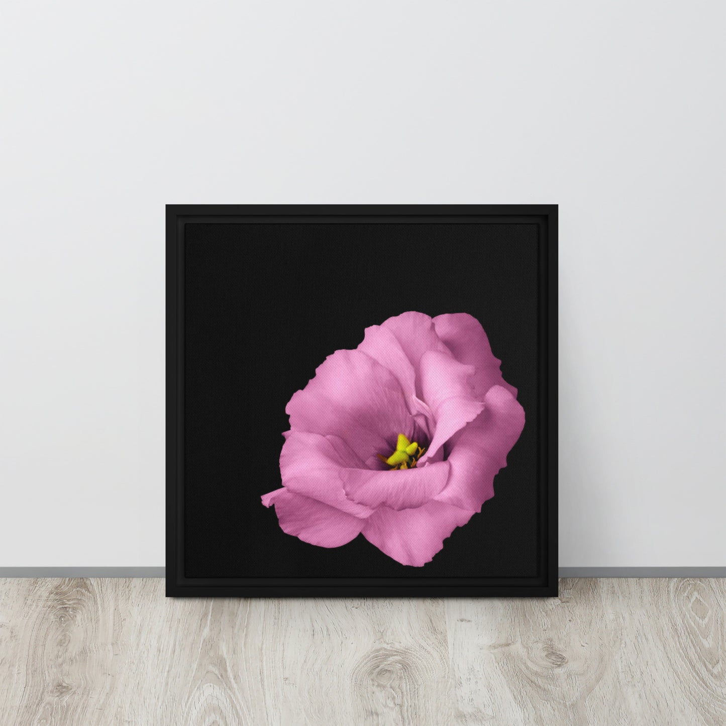 pink rose canvas print wall art on black floater frames 