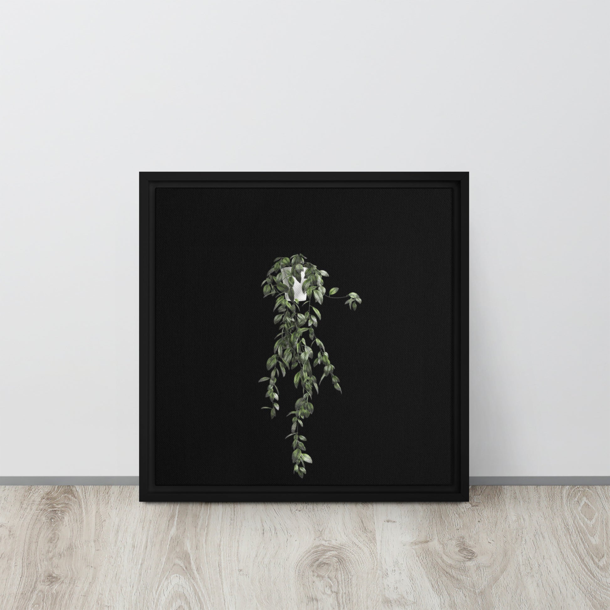 vine plant canvas print wall artwork on black floater frame 