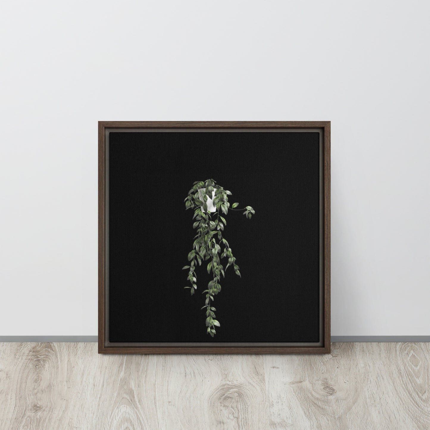 vine plant canvas print wall artwork on brown floater frame 