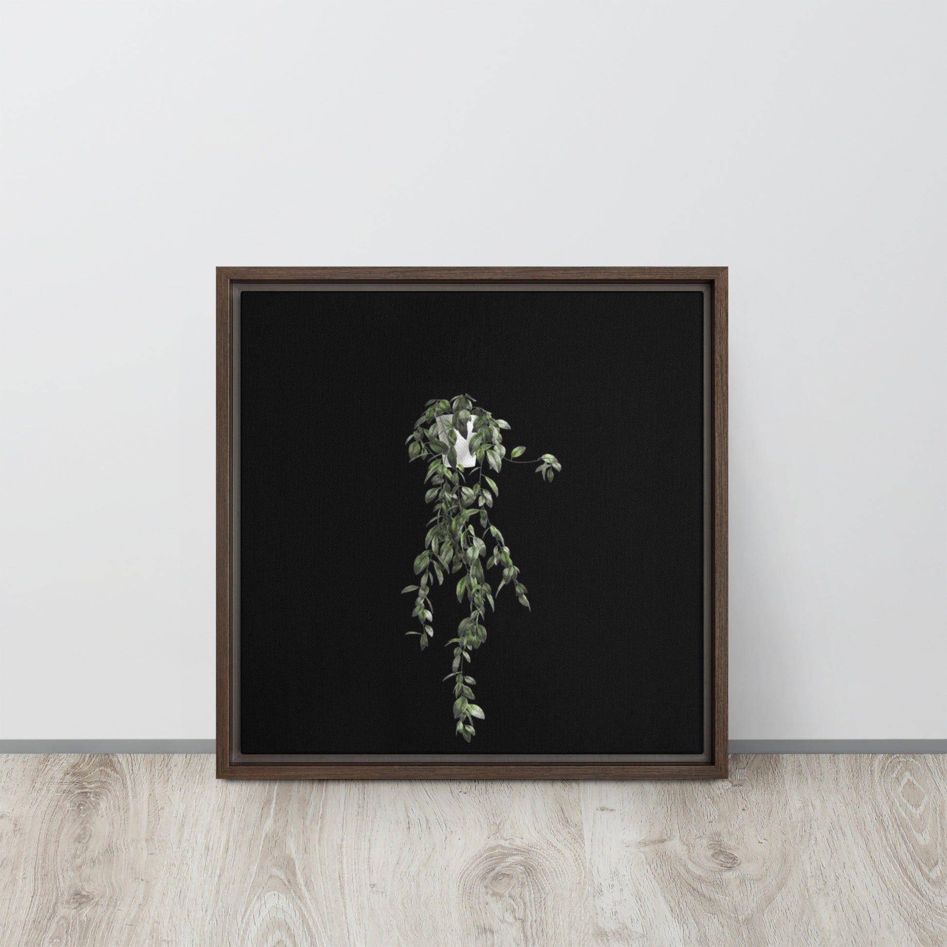 vine plant canvas print wall artwork on brown floater frame 