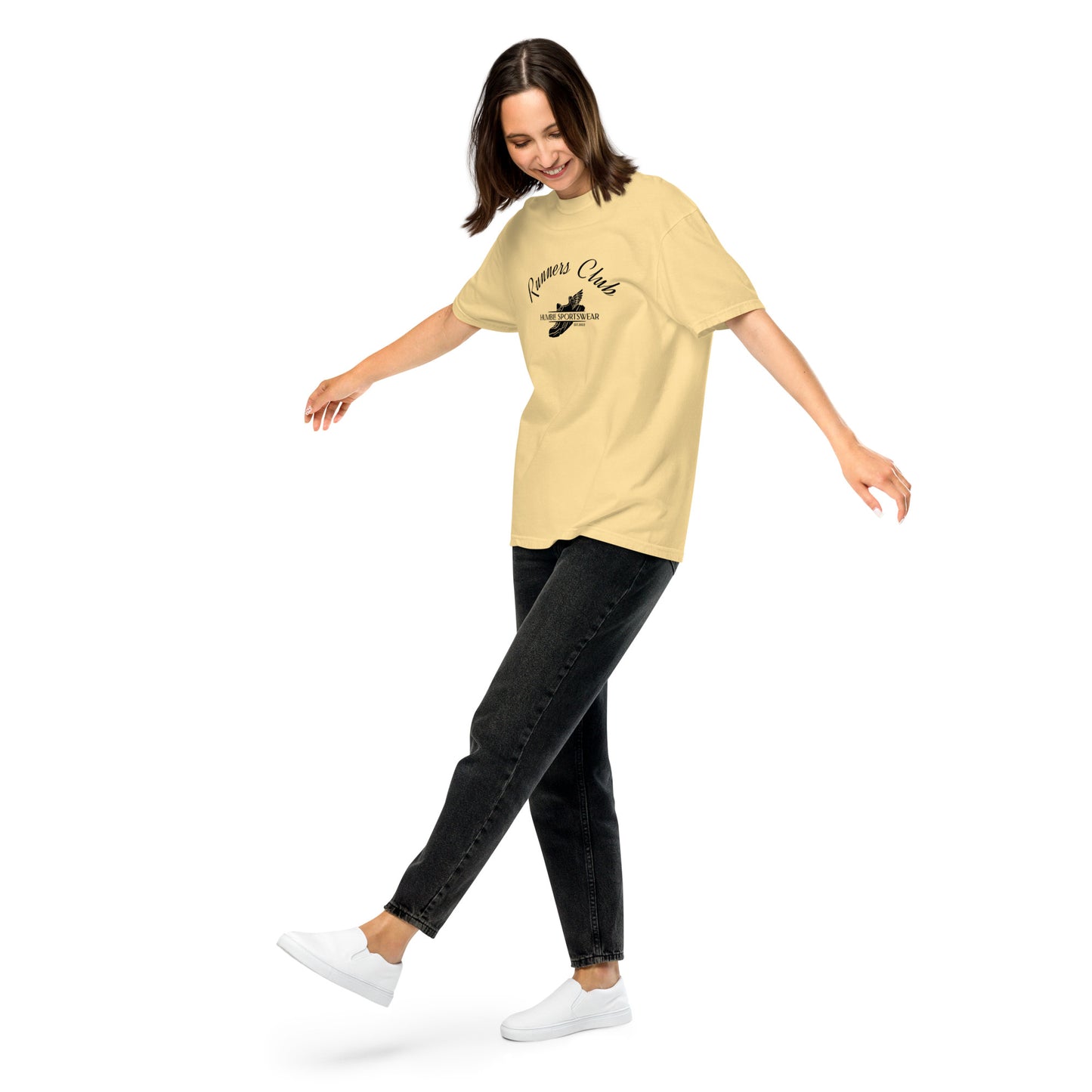 women's yellow garment dyed cotton club t-shirt 