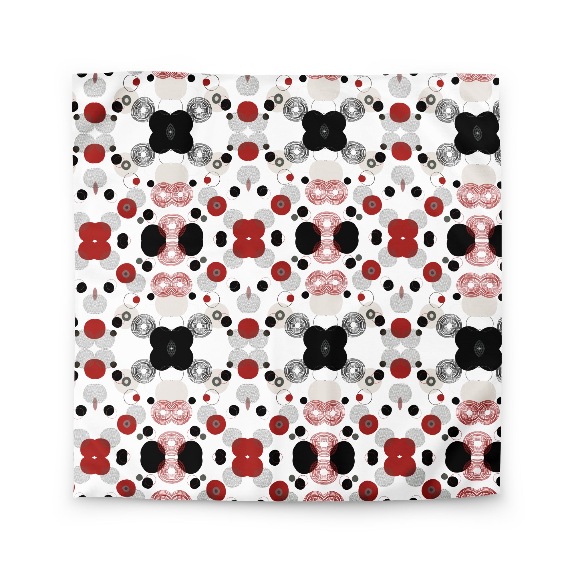 flat lay of geometric print duvet cover with an orbit motif 