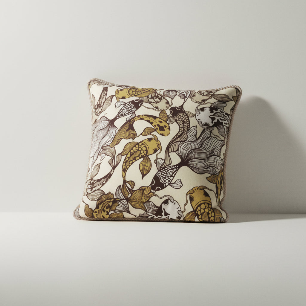 golden koi silk pillow with braided trim