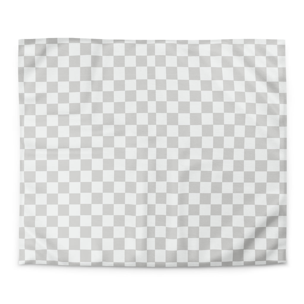 hidden zip closure on a grey grid microfiber duvet cover 