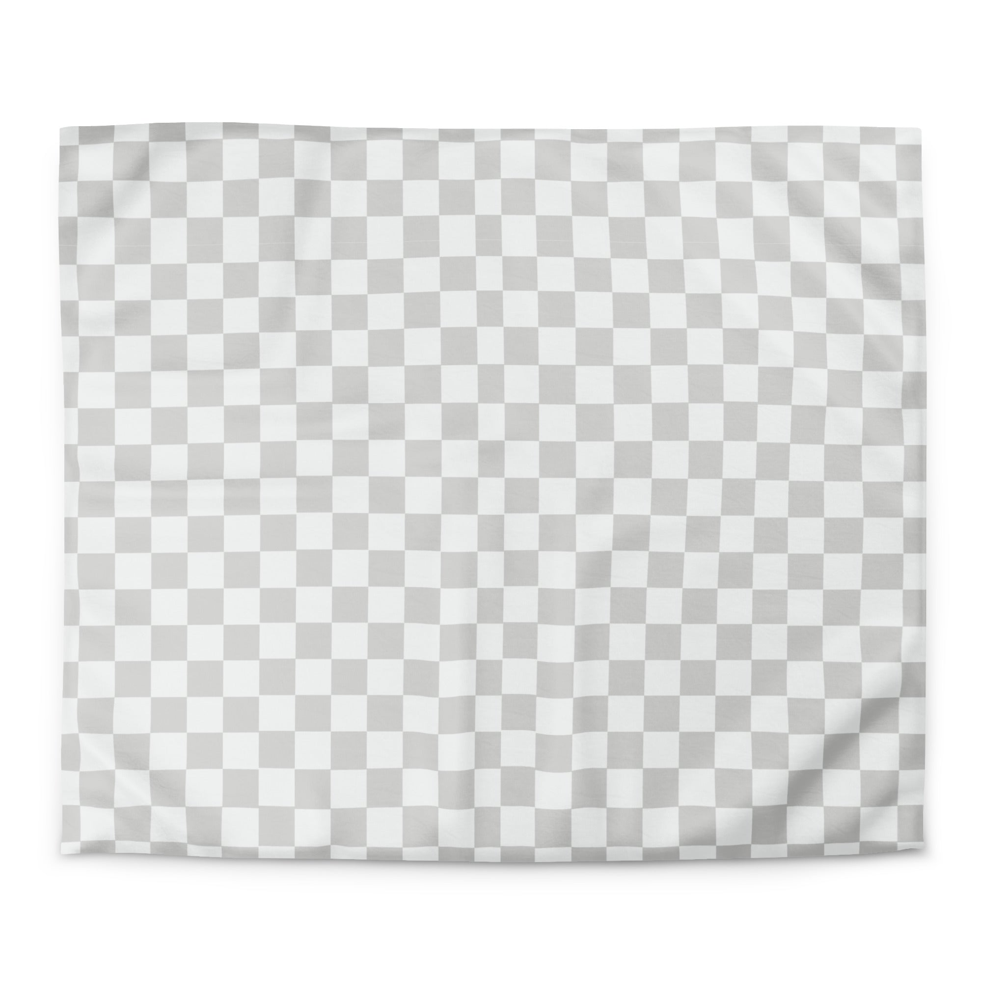 hidden zip closure on a grey grid microfiber duvet cover 