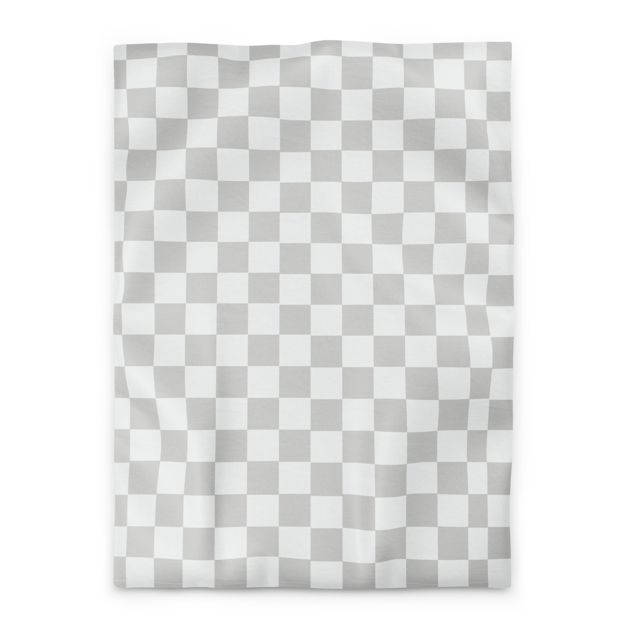soft-touch microfiber bedding with a grey checkerboard motif 