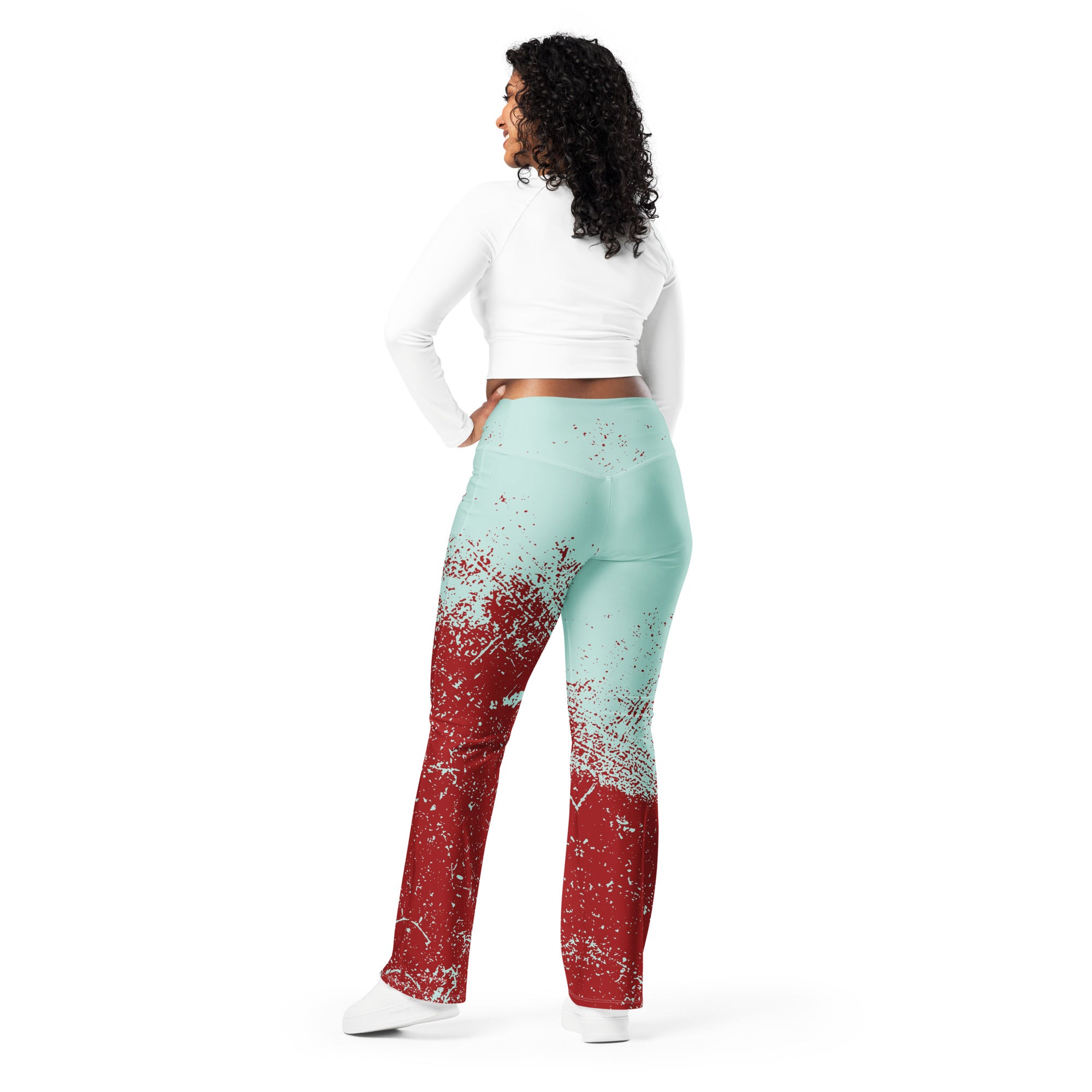 back view of women's high waist flare leggings 