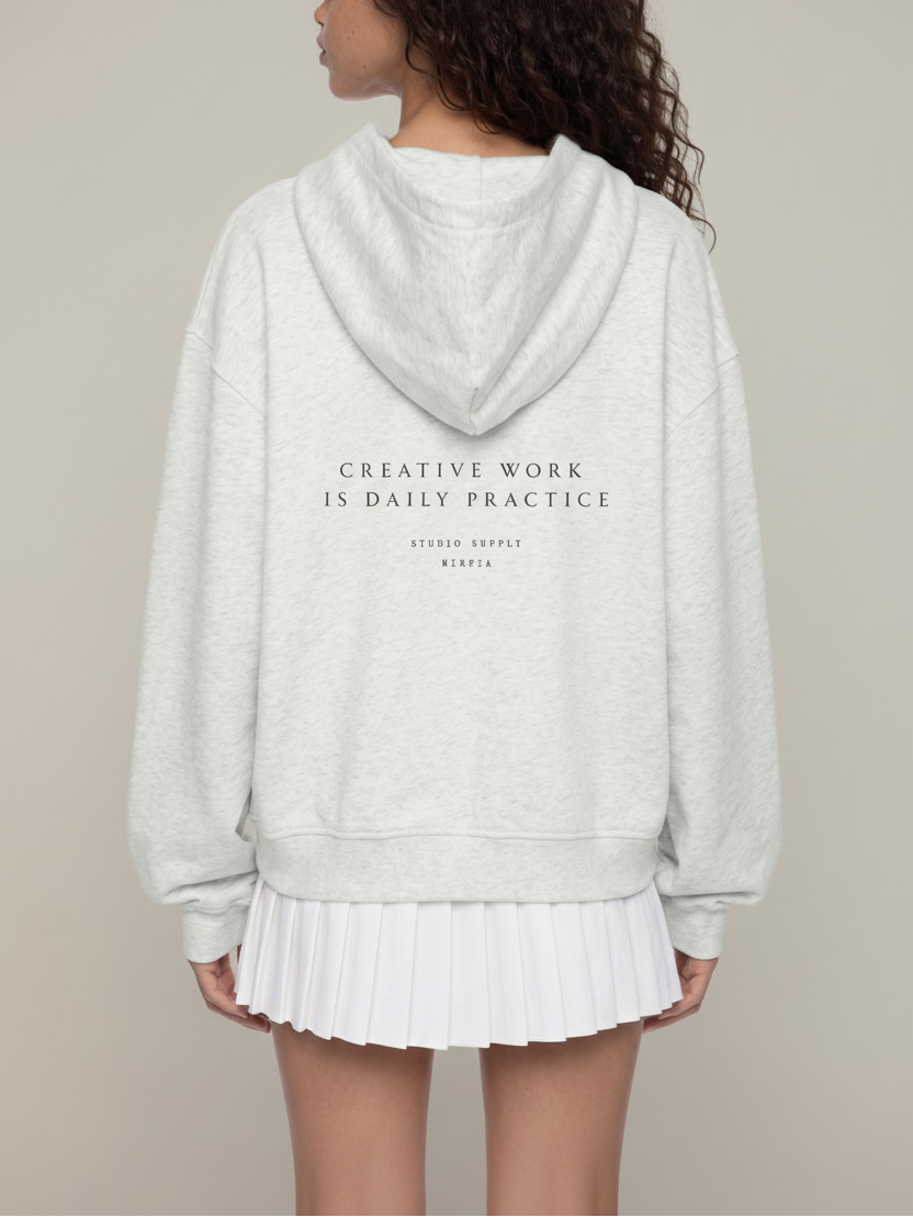 Hoodie Back View — Warm Grey Studio