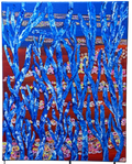 close up detail of layered acrylic texture in blue artwork