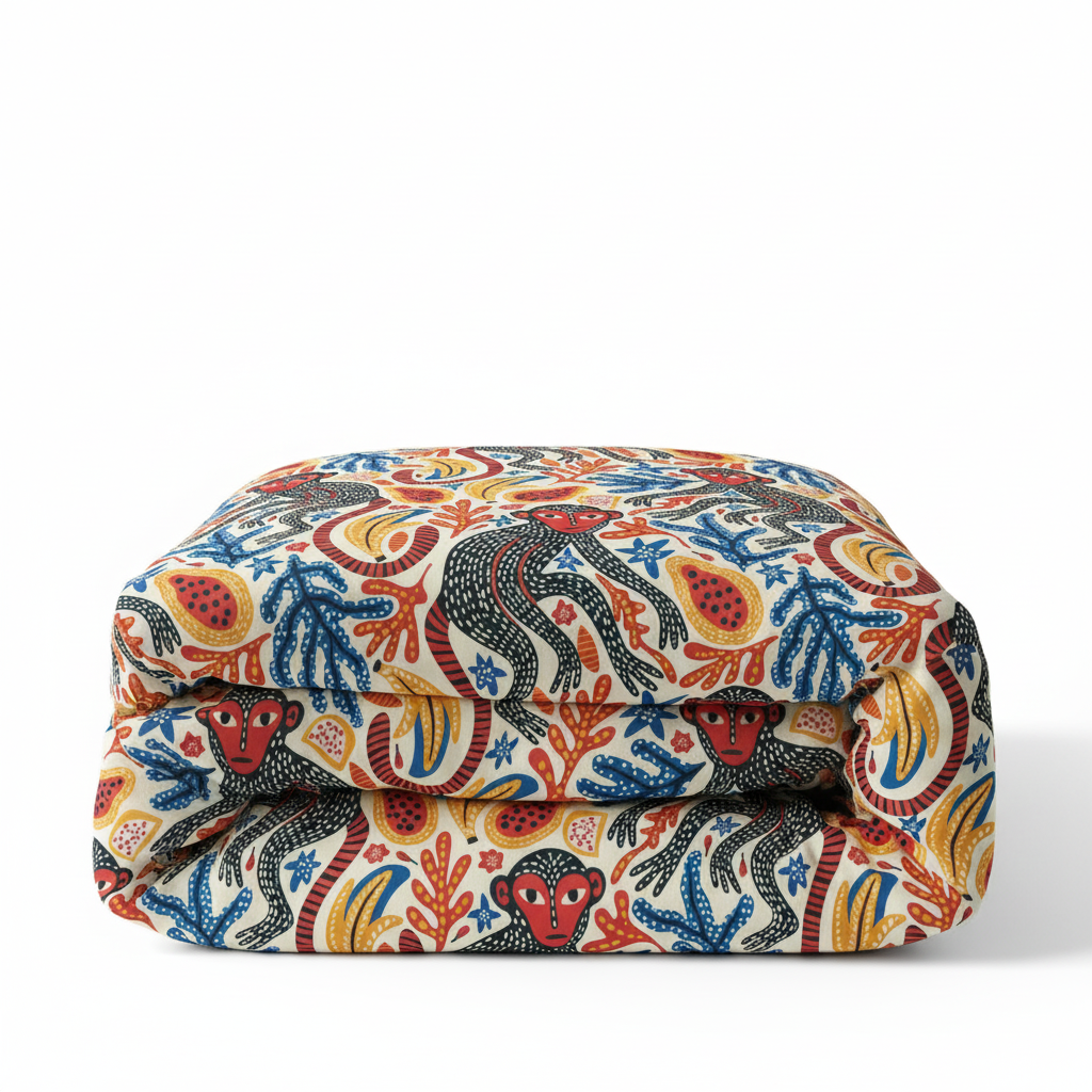 folded jungle print bedding contemporary bedroom