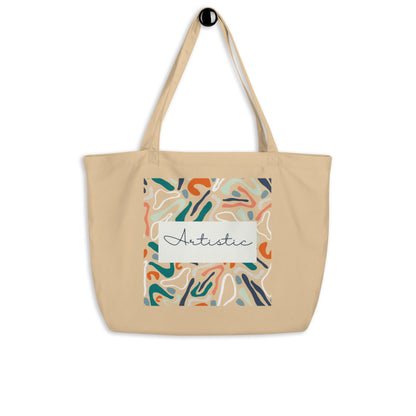 artsy large organic cotton tote bag beige