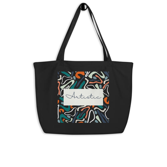 artsy large organic cotton tote bag black 