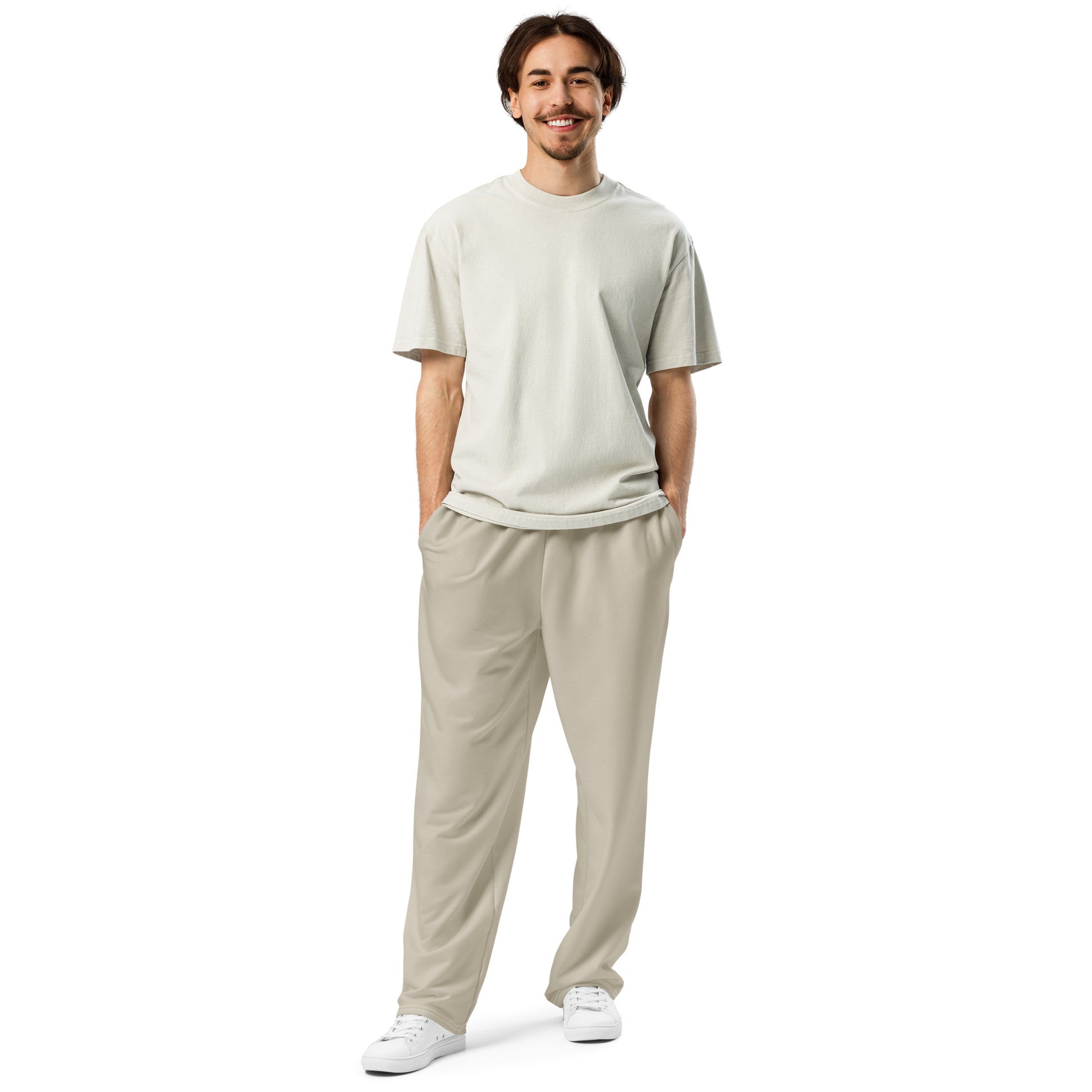 men's loose fit wide leg joggers with pockets beige