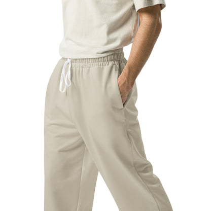 men's loose fit wide leg joggers with pockets beige