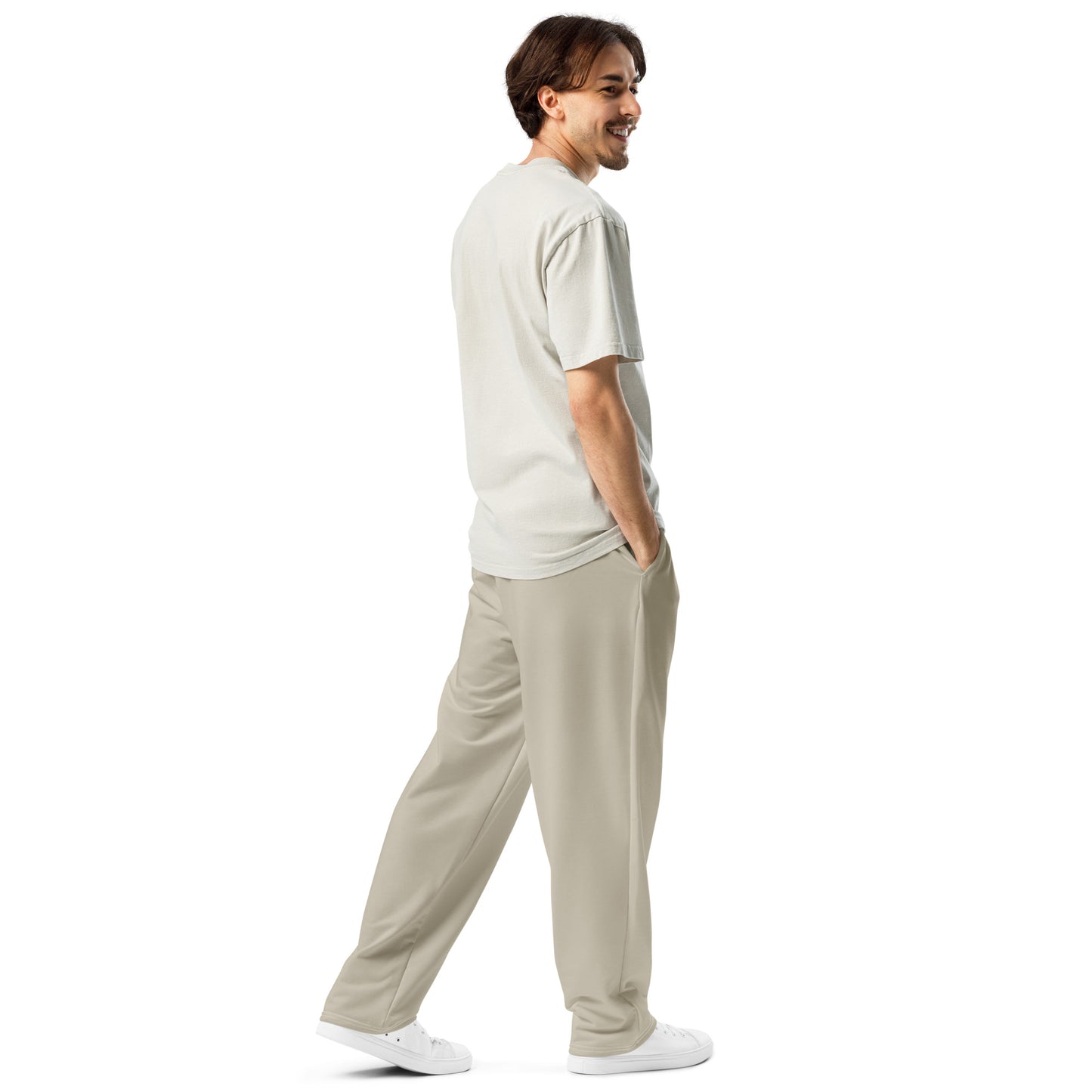 men's loose fit wide leg joggers with pockets beige