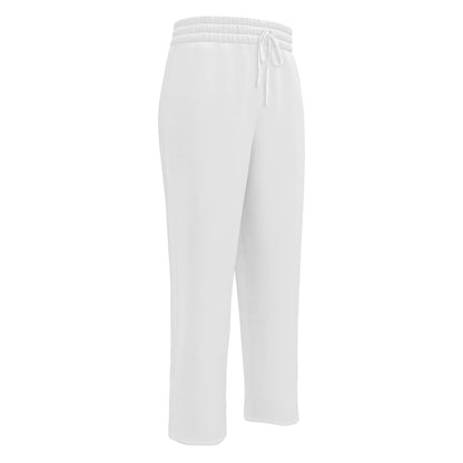 men's white loose fit wide leg sweatpants with pockets