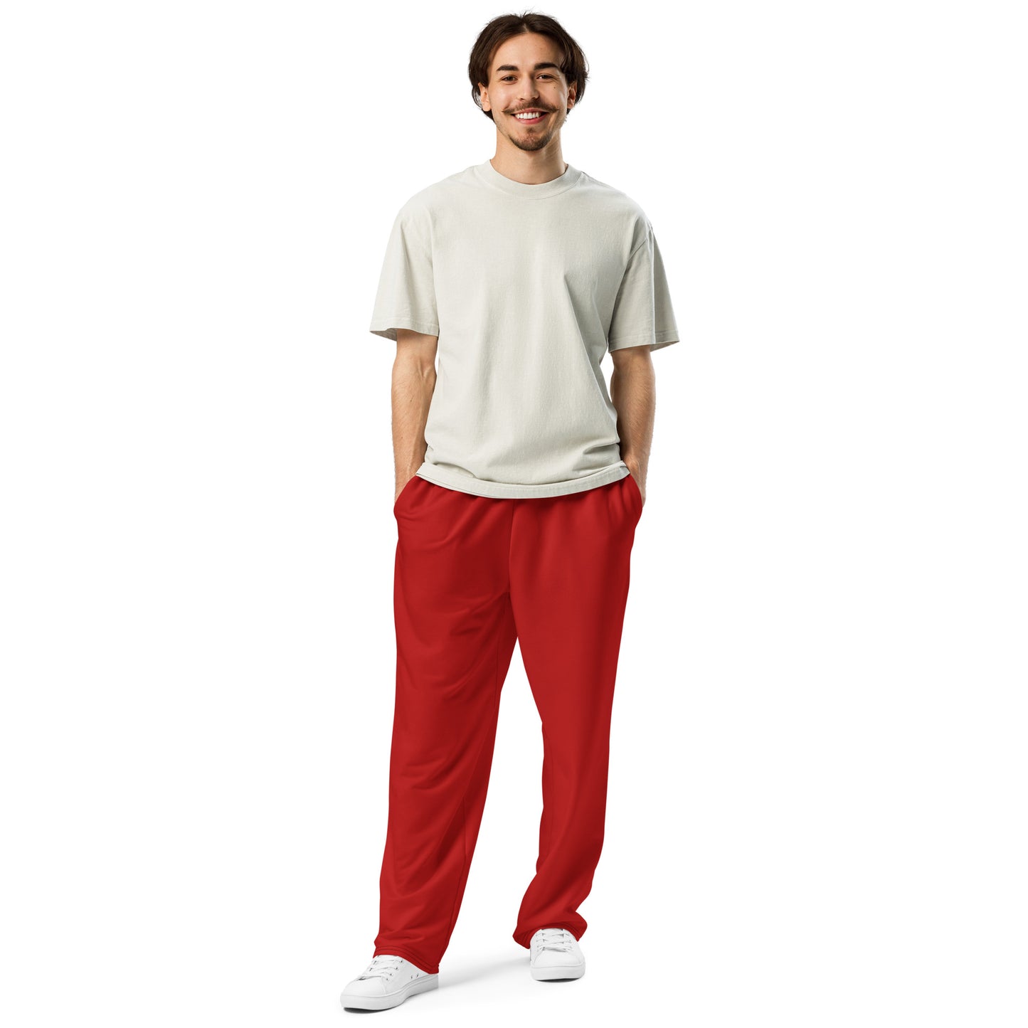 men's red wide-leg joggers with pockets