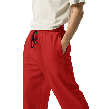 men's red wide-leg joggers with pockets