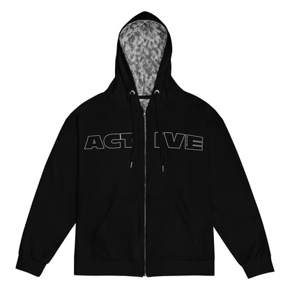 black zip hoodie recycled fabric