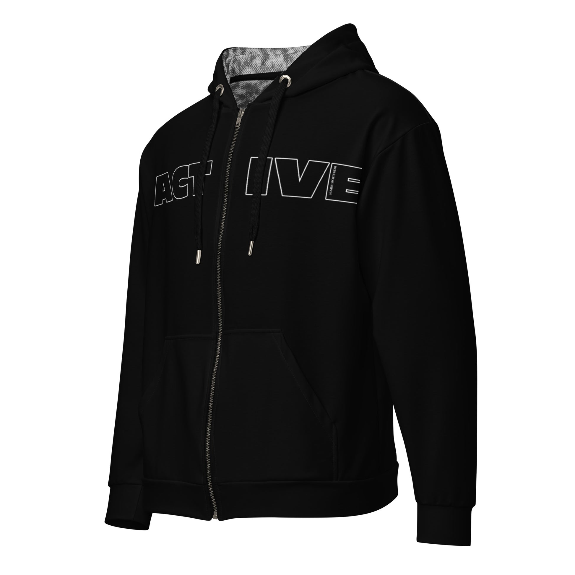 black zip hoodie recycled fabric