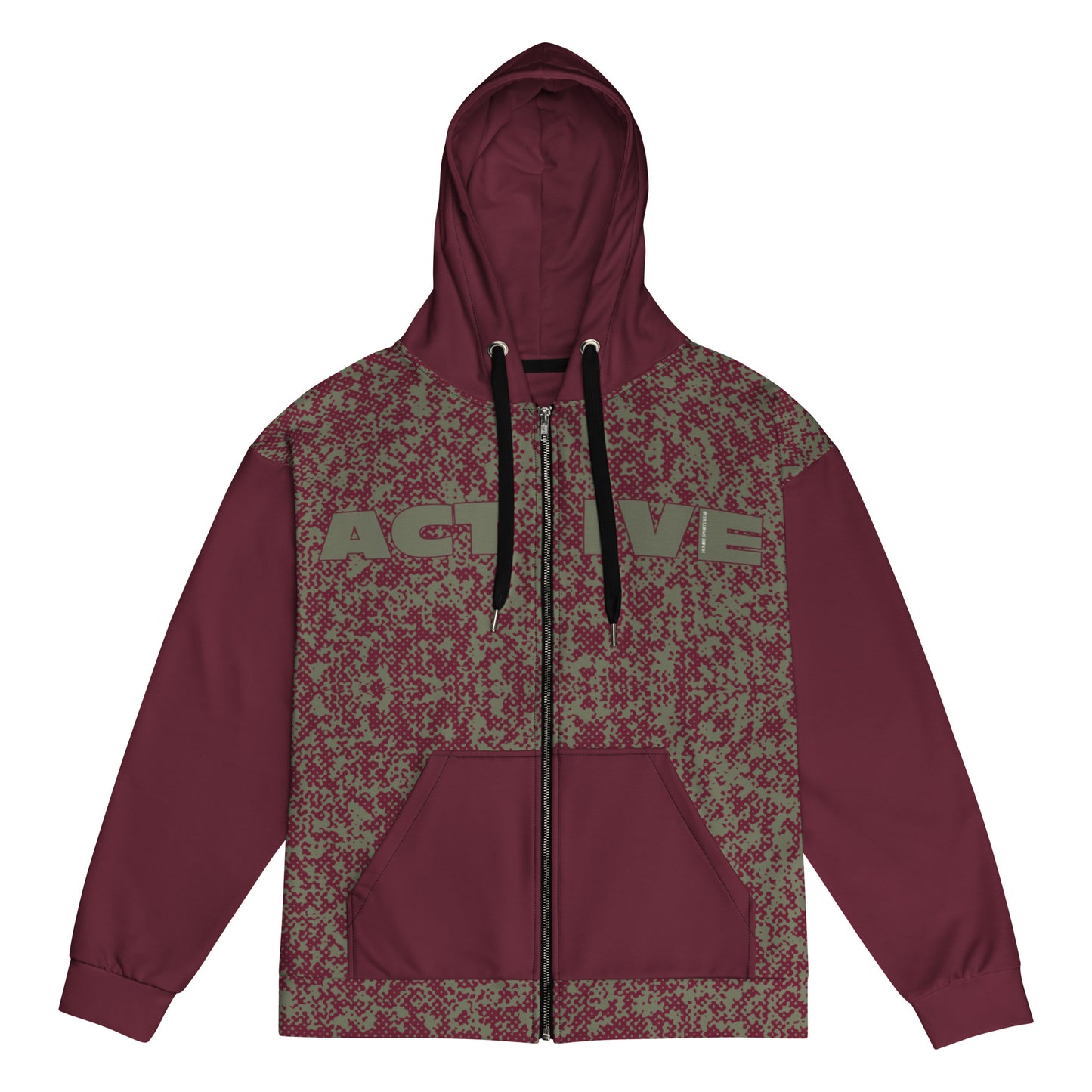 recycled full zip hoodie all over print burgundy