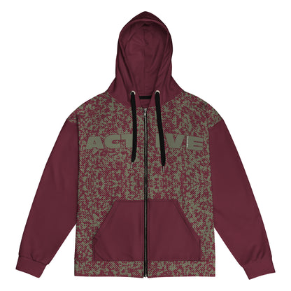 recycled full zip hoodie all over print burgundy