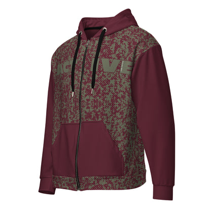 recycled full zip hoodie all over print burgundy