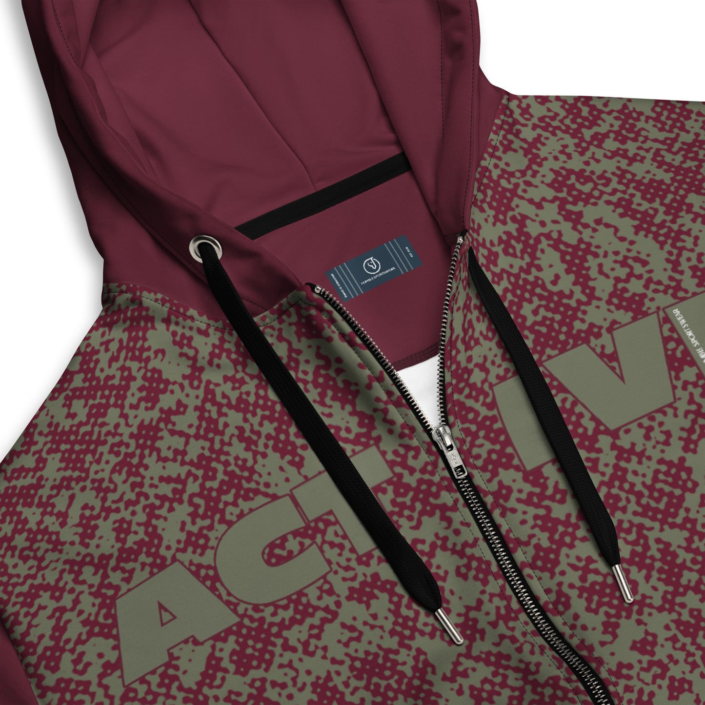 recycled full zip hoodie all over print burgundy