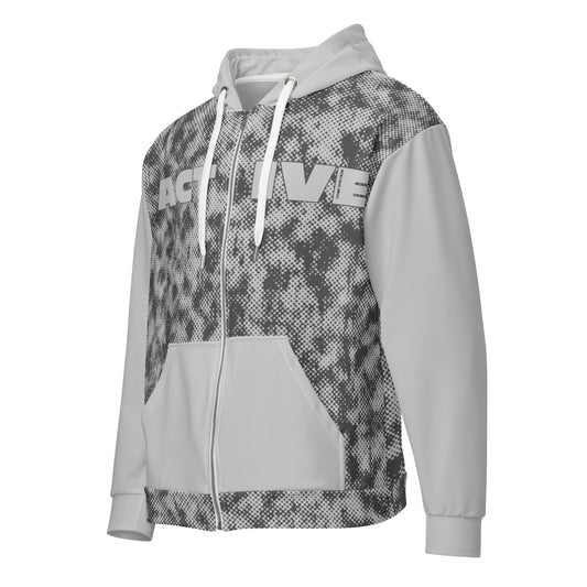 grey recycled zip hoodie all over print 