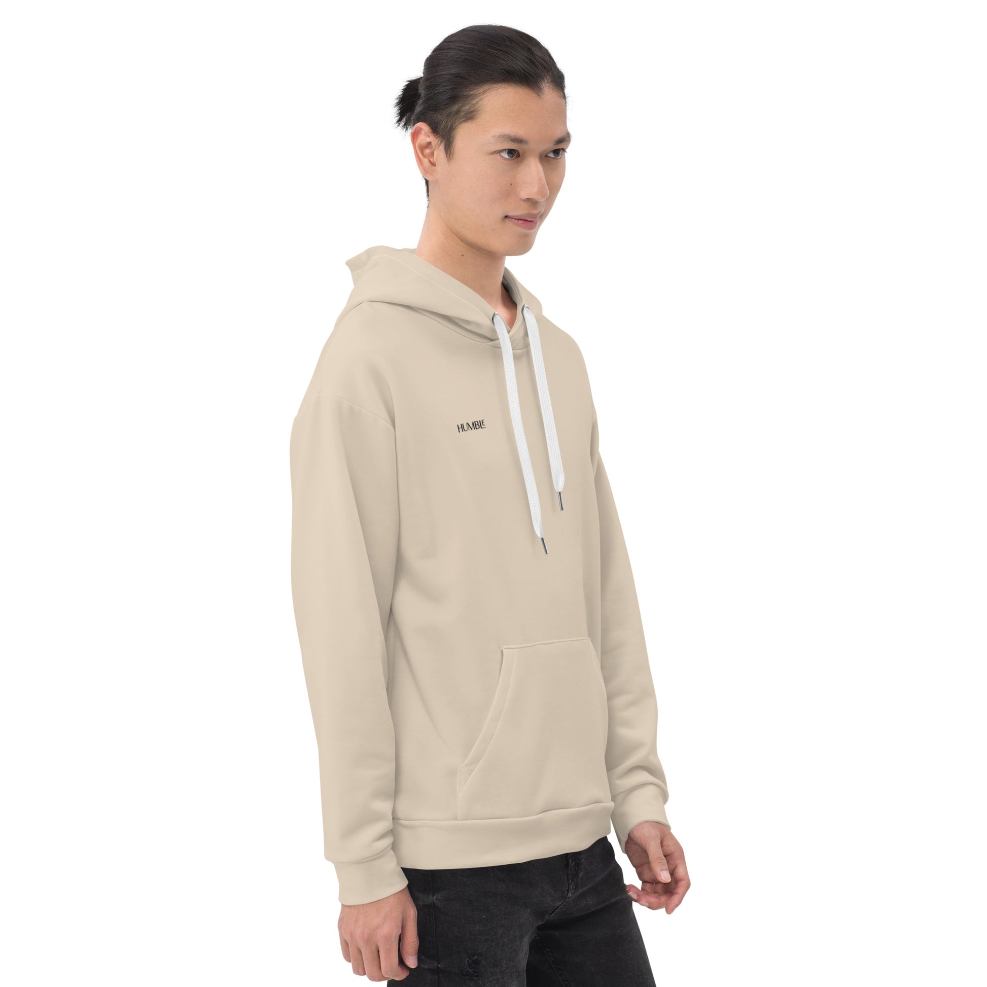 recycled all over print relaxed fit hoodie beige right