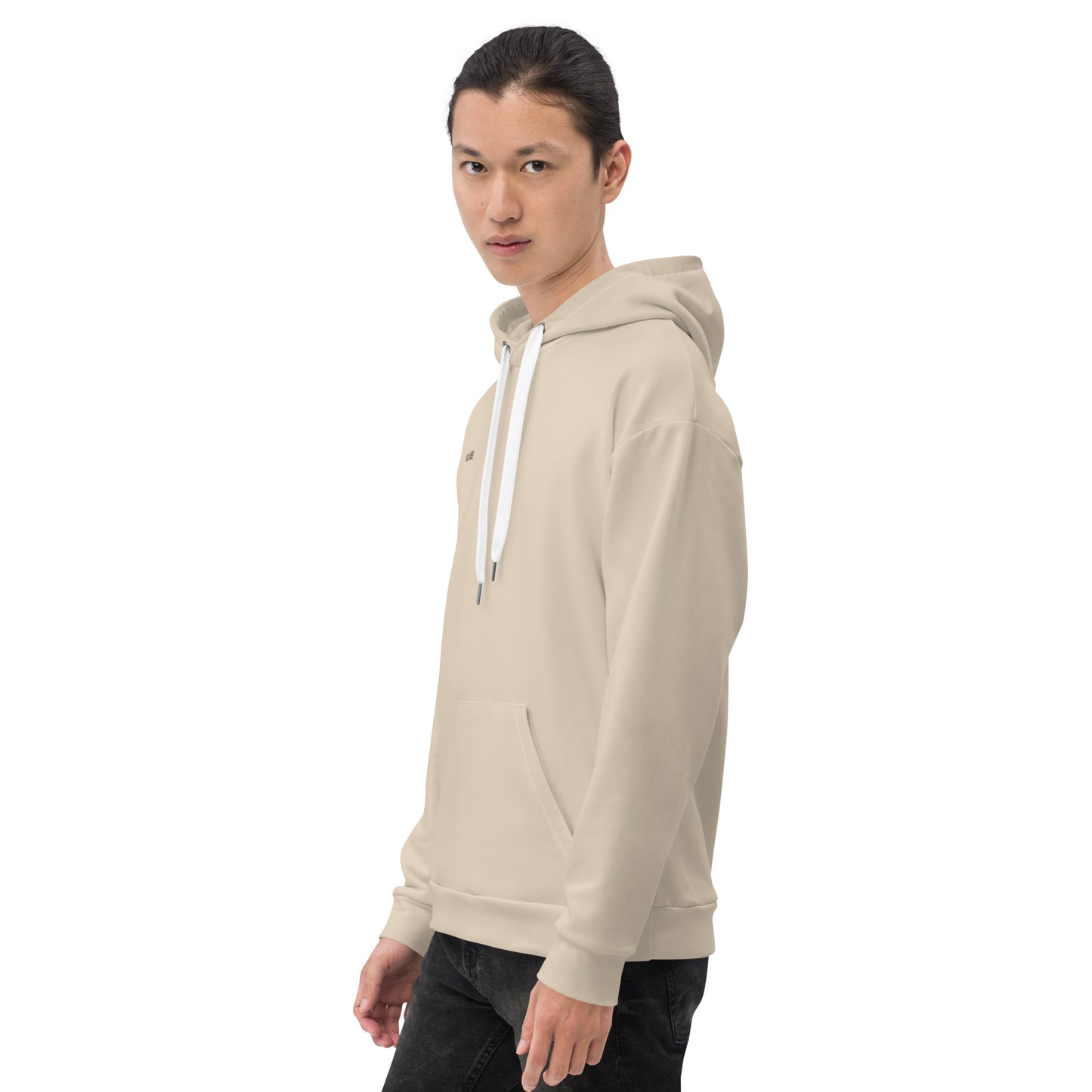 recycled all over print relaxed fit hoodie beige left