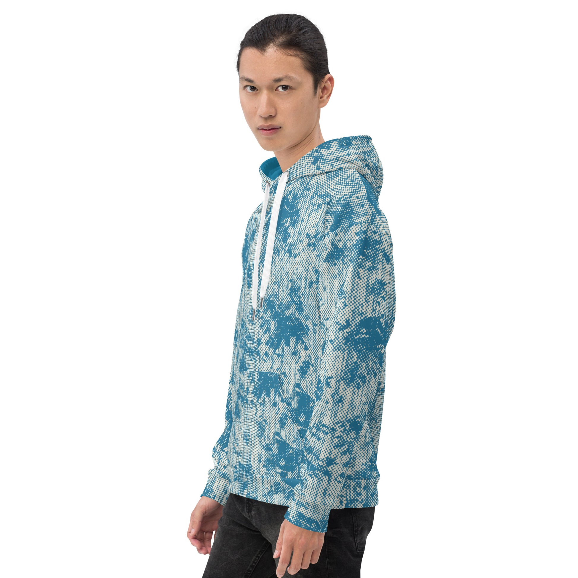 men's relaxed fit hoodie recycled all over print blue